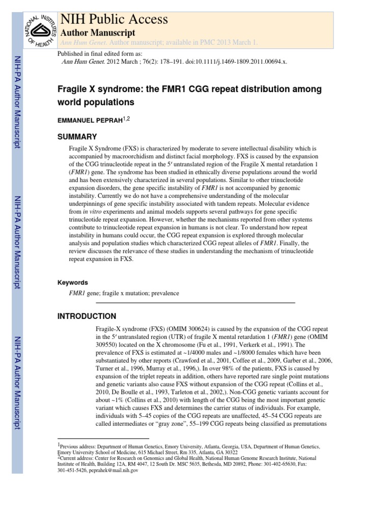 NIH Public Access: Author Manuscript | PDF | Genetics | Biology