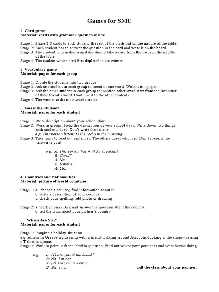 English Learning Games for Students | PDF | Language Arts & Discipline ...