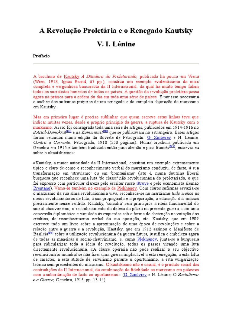 A Revolução Proletária e o Renegado Kautsky Lenin PDF Comunismo