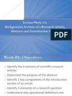 Lecture Week #1: Background, Sections of A Research Article, Abstracts and Introduction Section