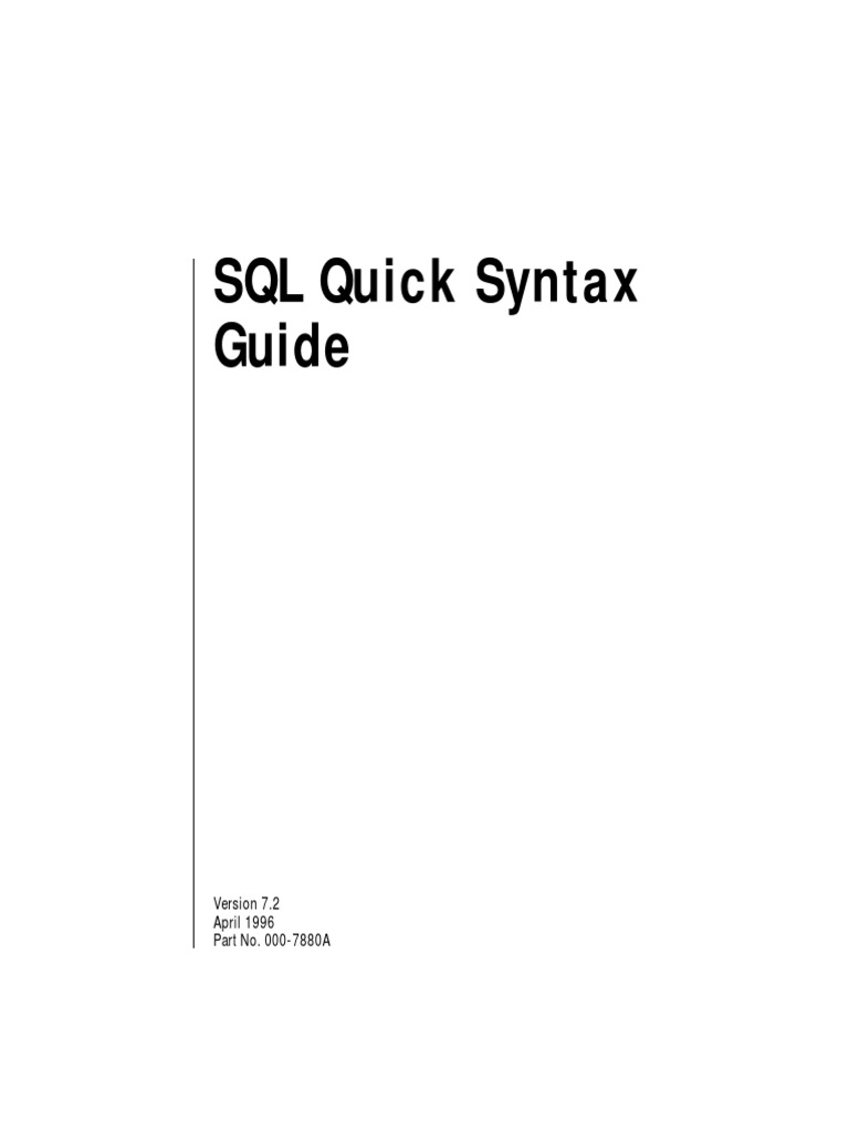 SQL Quick Syntax Guide | PDF | Database Index | Software Engineering