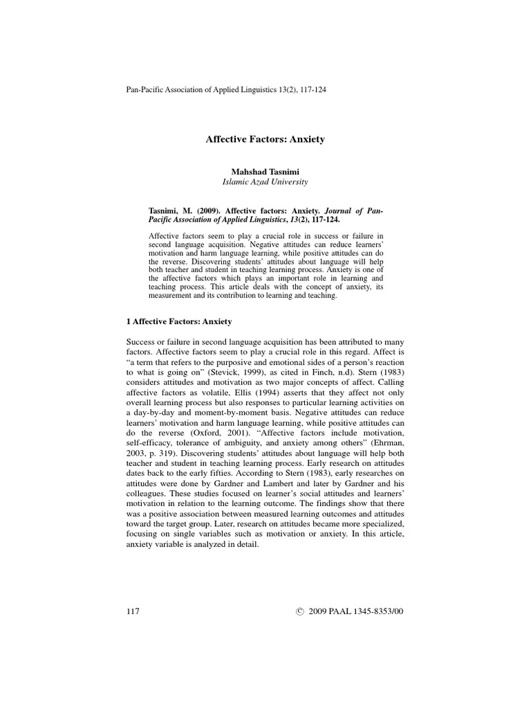 Affective Factors in Language Anxiety | PDF | Second Language ...