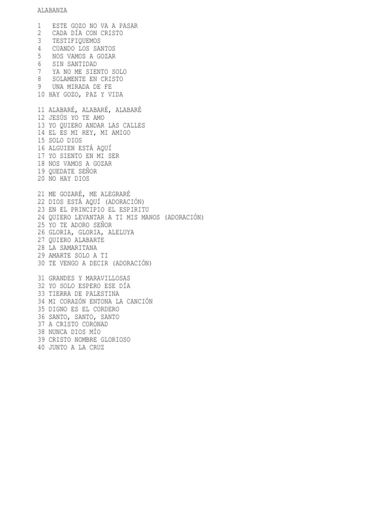 Alabanzas Cristianas De Adoracion Viejitas Lista
