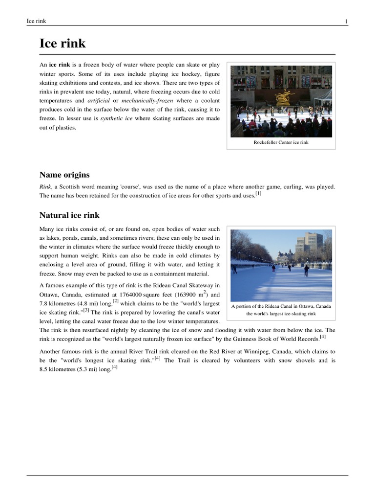 Ice Rink Name Origins PDF Water Ice Winter