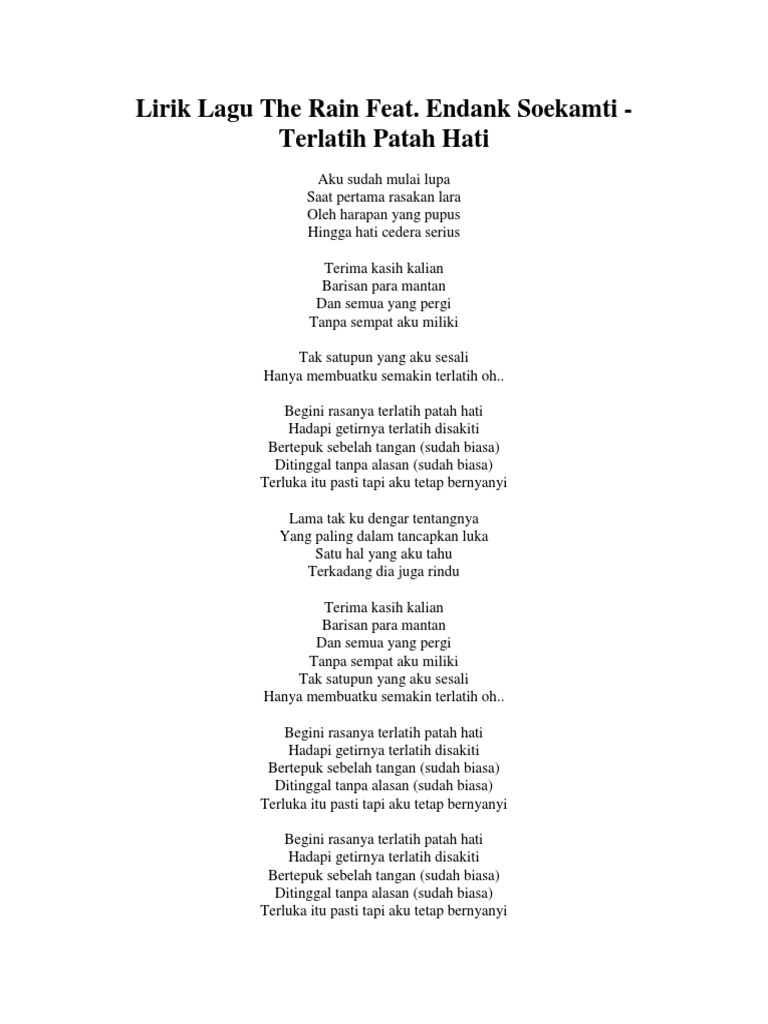 Lirik Lagu The Rain Terlatih Patah Hati Chord