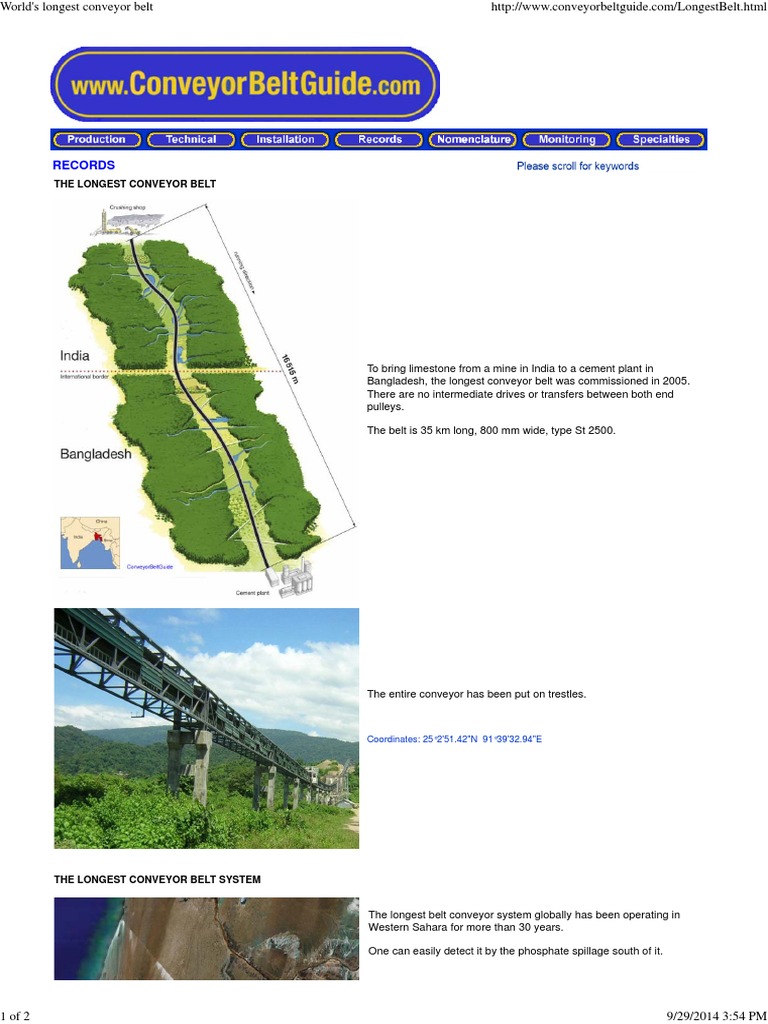 World's Longest Conveyor Belt Belt (Mechanical) Freight Transport