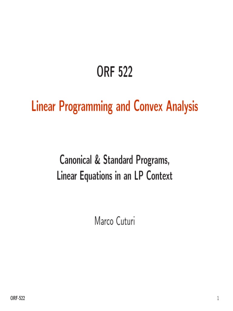 Linear Programming and Convex Analysis: Canonical & Standard Programs ...