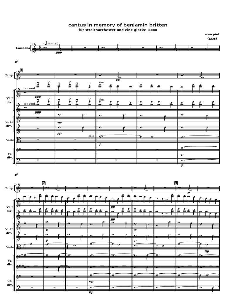 Arvo Part Cantus In Memoriam Benjamin Britten Per Orchestra D Archi Partitura
