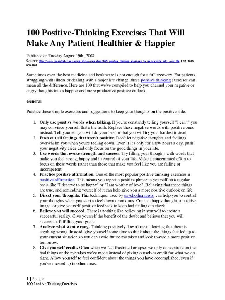 100 Exercises for Positive Thinking | PDF