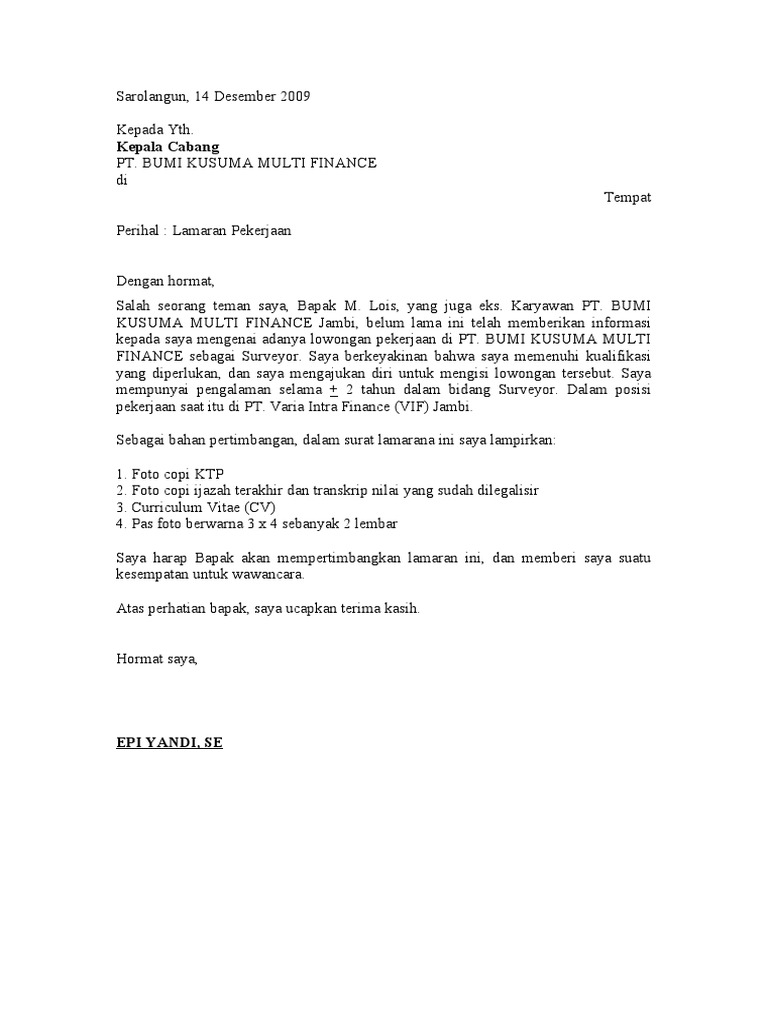 Contoh Surat Lamaran Pekerjaan Pdf