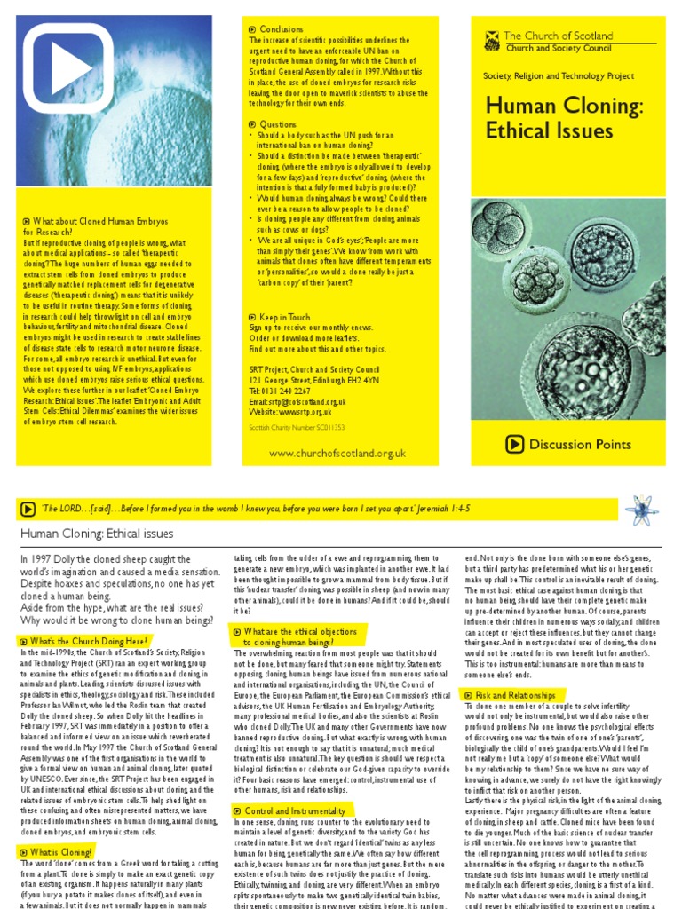 Human Cloning Ethical Issues Leaflet PDF Cloning Embryo