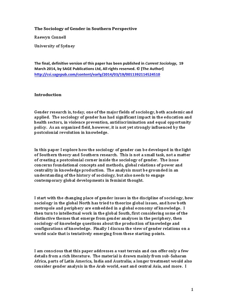 Gender Sociology in Southern Context | PDF | Feminism | Gender Studies