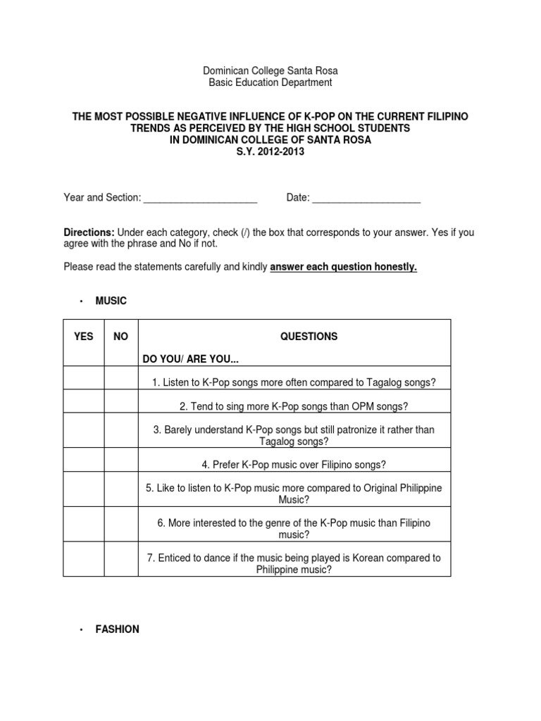 kpop thesis questionnaire