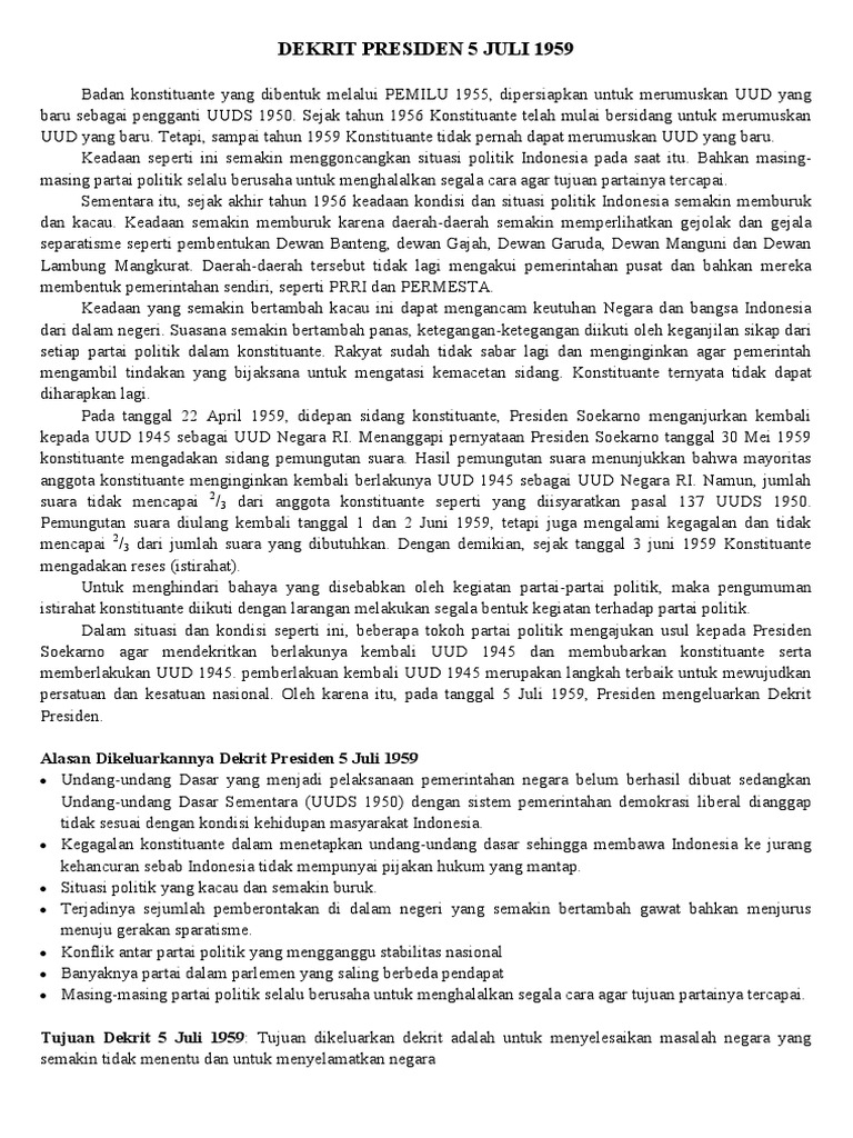 Dekrit Presiden 5 Juli Dan Kabinet Pdf