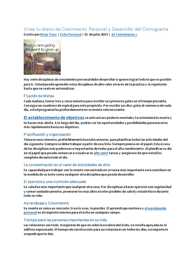 ¡Crea Tu Diario de Crecimiento Personal y Desarrollo Del Cronograma PDF ...