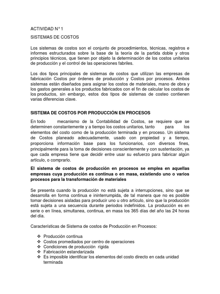 Sistemas de Costos | PDF | Costo | Contabilidad