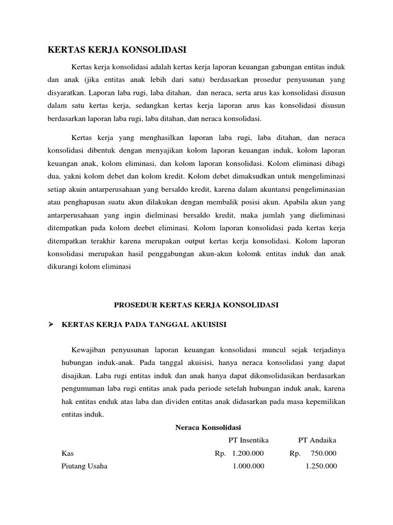 Contoh Soal Dan Jawaban Kertas Kerja Konsolidasi
