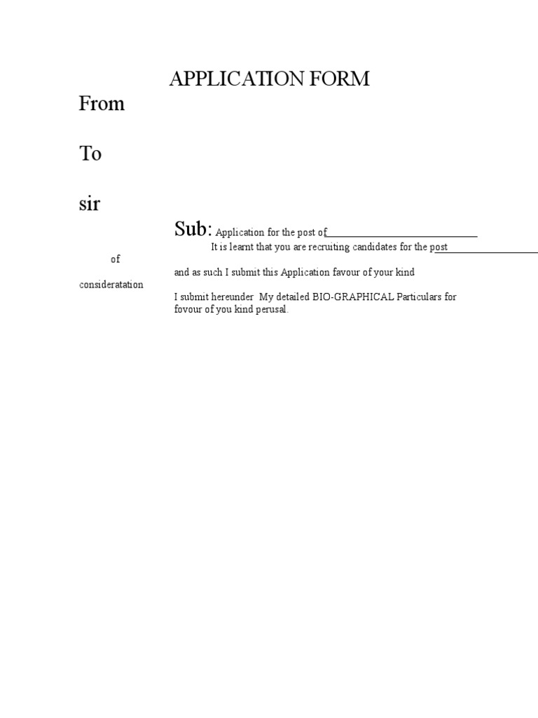 Application Form From To Sir Sub | PDF