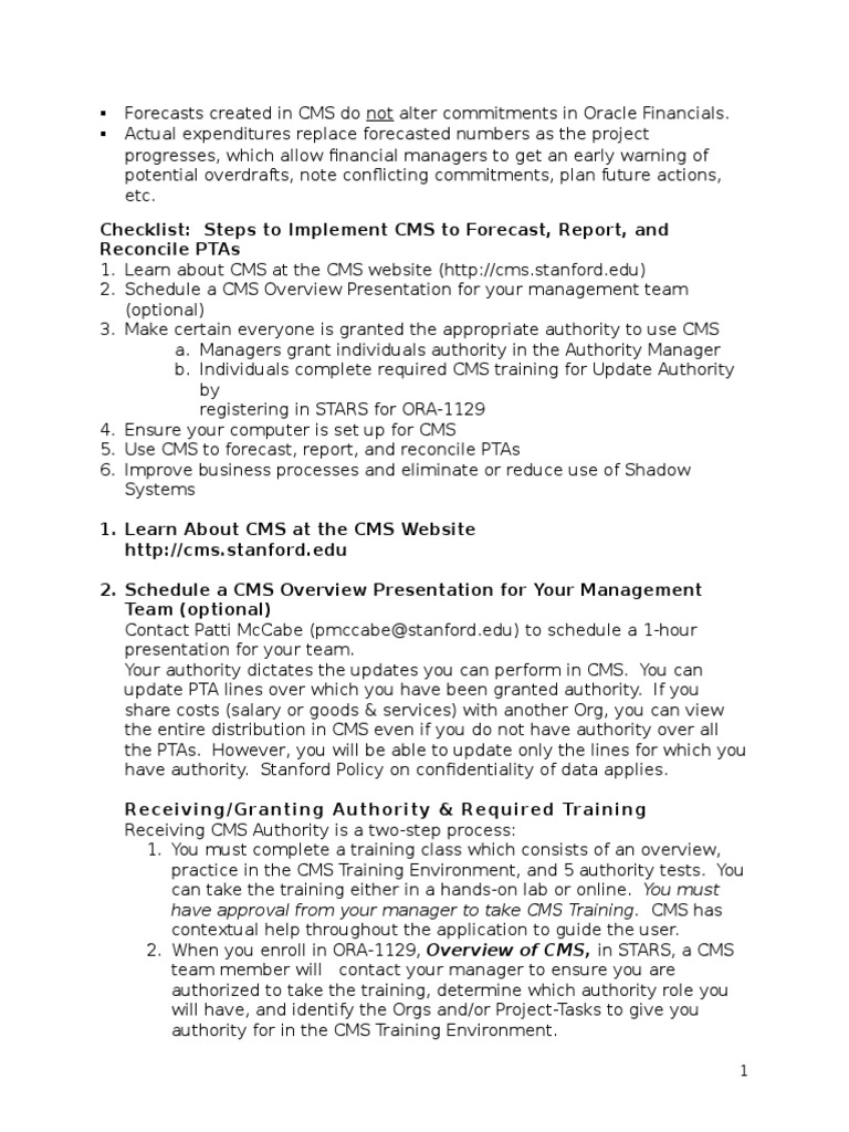 Implementing CMS for Financial Forecasting | PDF | Computing | Software
