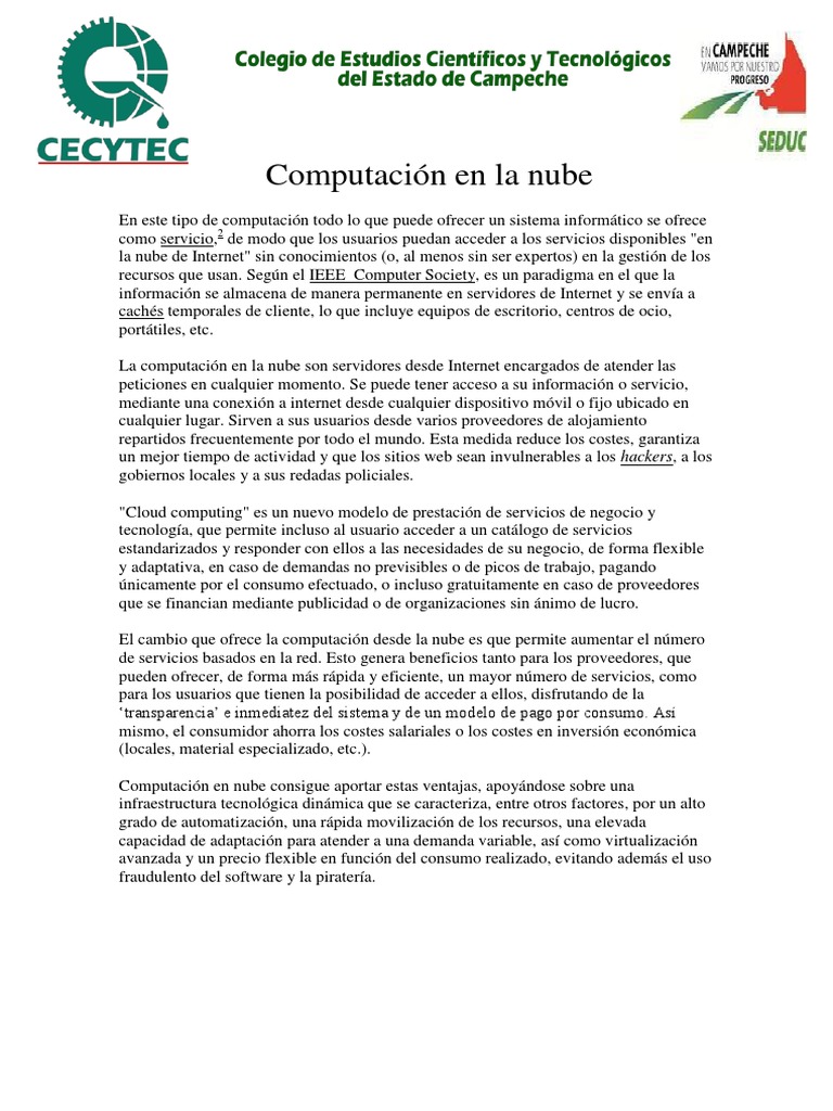 Ventajas de la Computación en la Nube | PDF | Plataforma como servicio ...