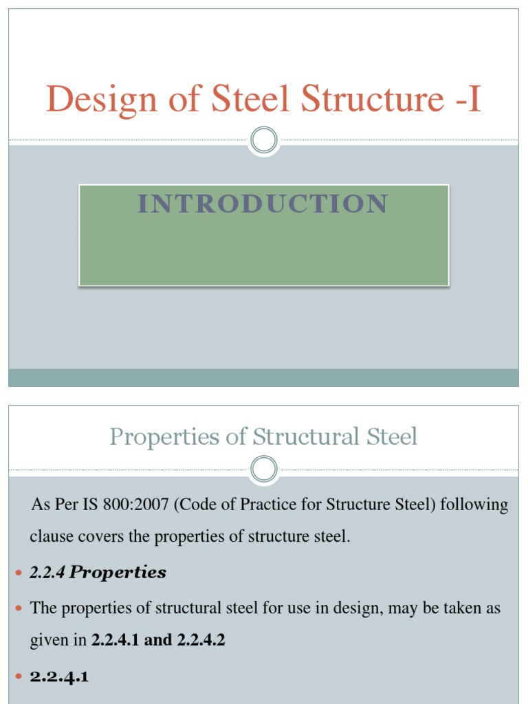 Properties of Structure Steel As Per Limit State Method IS 800:2007 ...