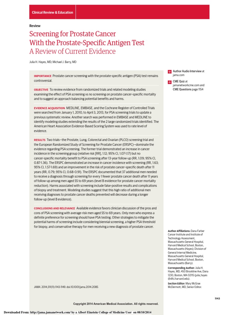 Prostate Screening Guidelines | PDF | Prostate Specific Antigen ...