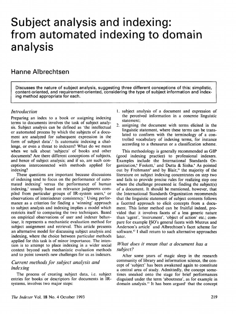 Subject Analysis | PDF