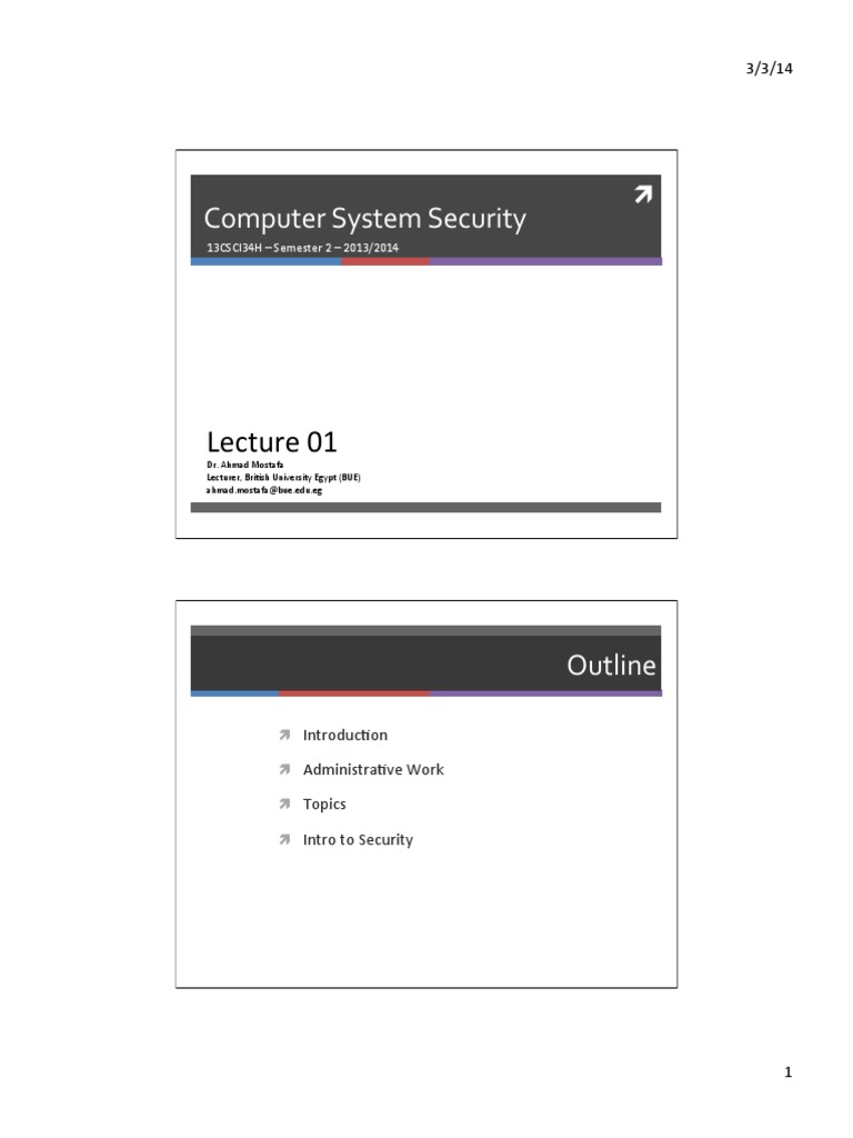 Computer System Security: Lecture 01 | PDF | Information Governance ...