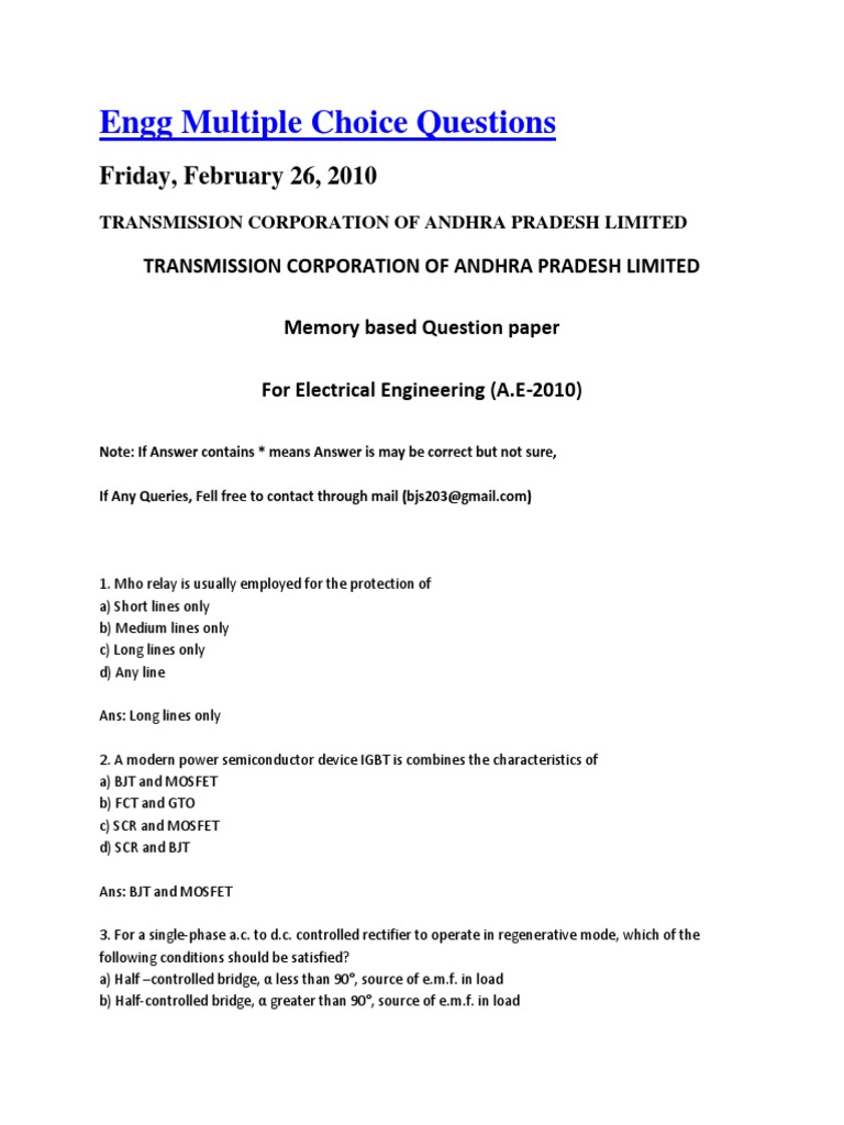 Engg Multiple Choice Questions | PDF