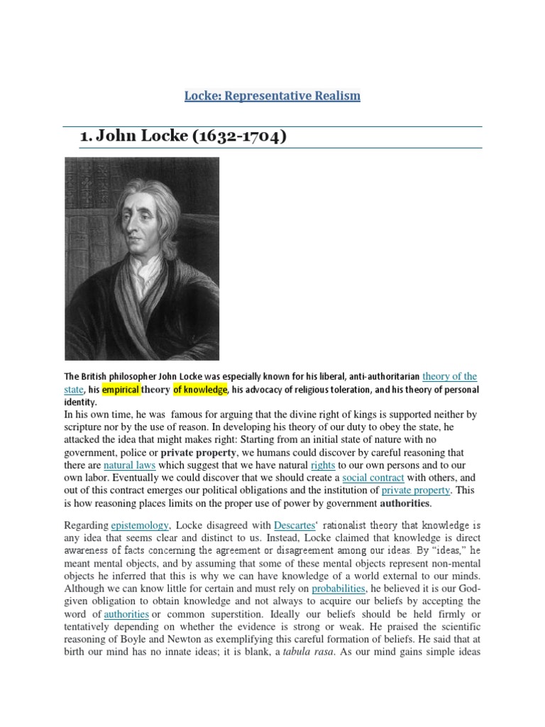 Locke's Representative Realism Explained | PDF | A Priori And A ...