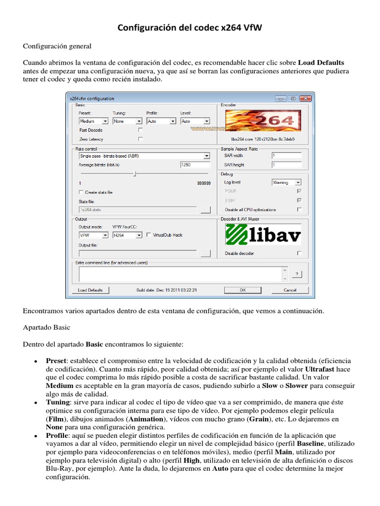 Configuración Del Codec x264 VFW PDF | PDF | Códec | H.264 / MPEG 4 Avc