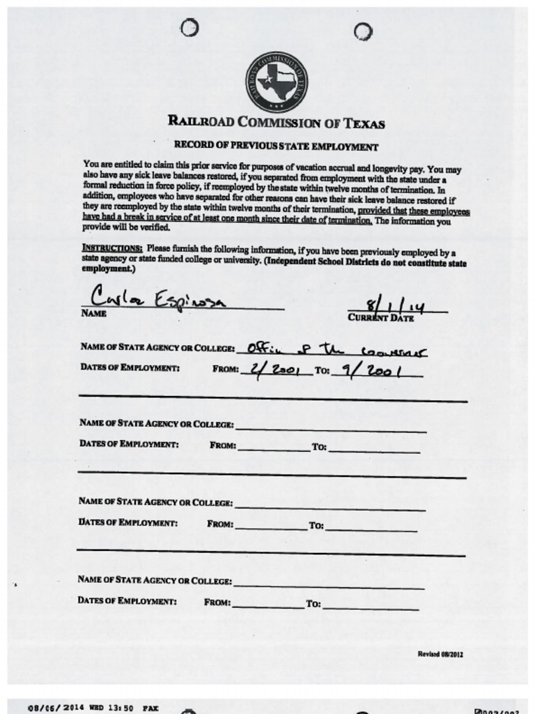Carlos Espinosa TX RRC Personnel File | PDF | Language Arts ...