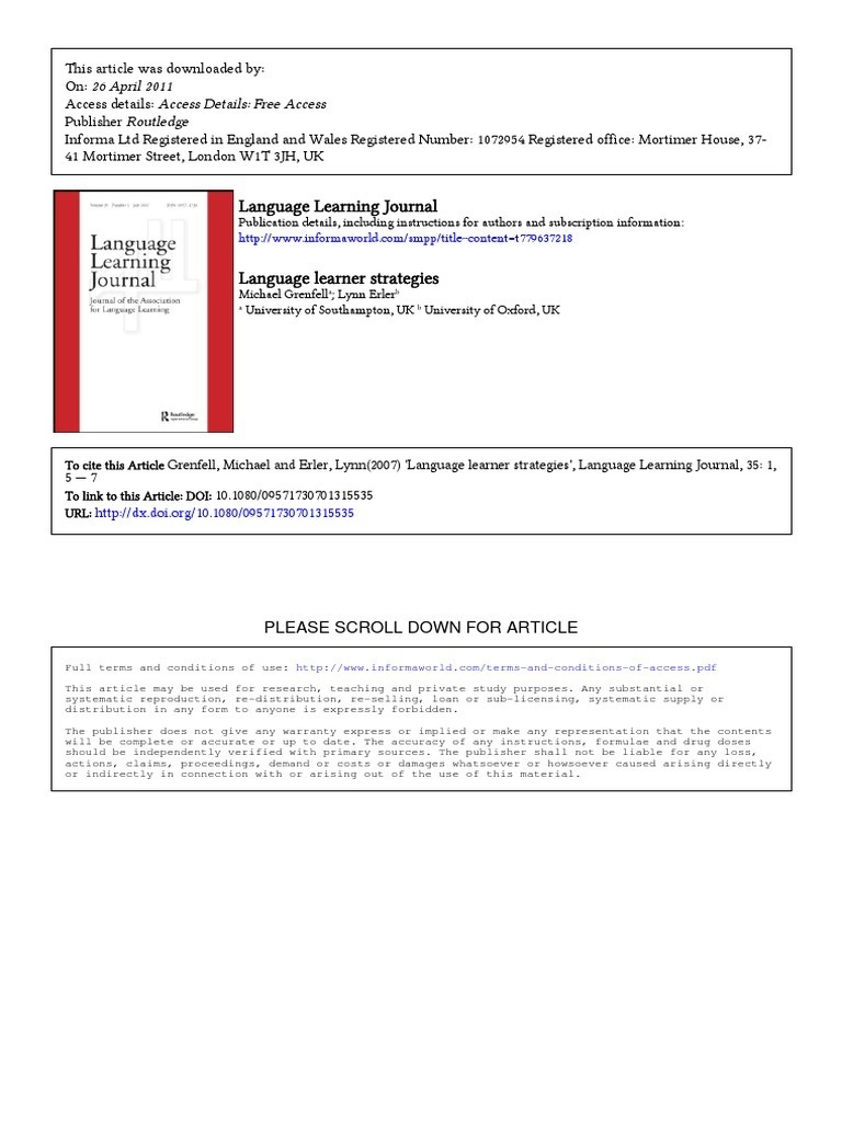 Language Learner Strategies Explained | PDF | Learning | Language Education