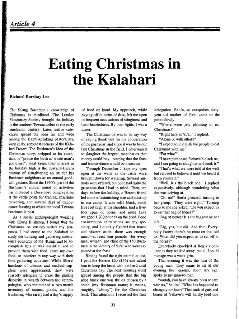 Article eating christmas in the kalahari