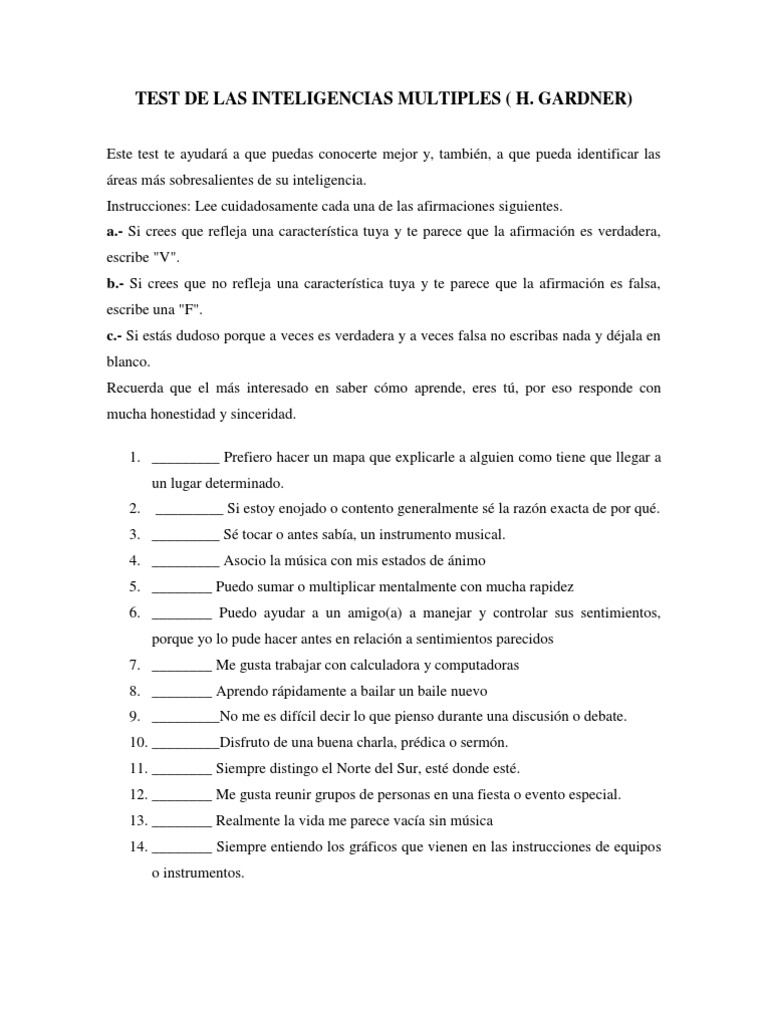 Test de Inteligencias Múltiples | PDF | Inteligencia | Conceptos ...