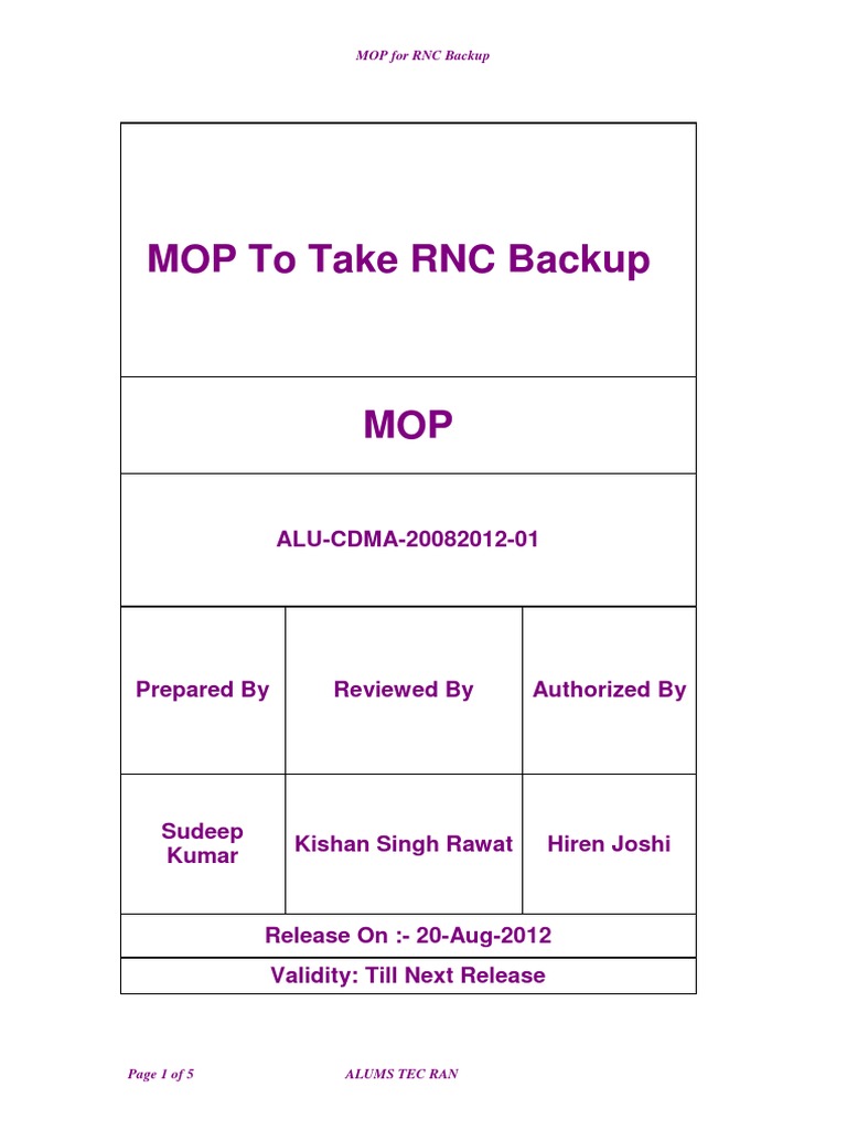 MOP For RNC Backup Revised PDF File Transfer Protocol Superuser
