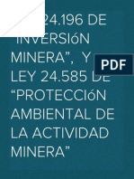 Ley 24.196 de "Inversión Minera", y Ley 24.585 de "Protección Ambiental de La Actividad Minera"