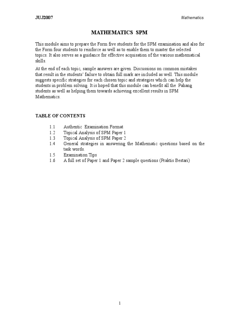 SPM Mathematics Preparation Guide | PDF | Matrix (Mathematics ...
