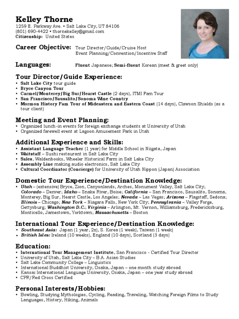 Tour Guide CV | PDF | Travel