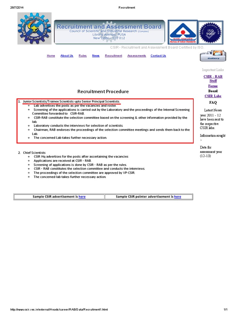 CSIR-RAB Recruitment Process Overview | PDF | Science & Mathematics