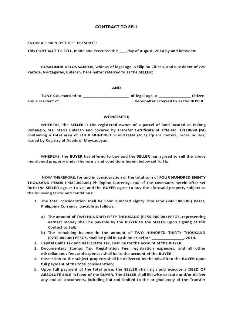 Contract to Sell Deed Taxes