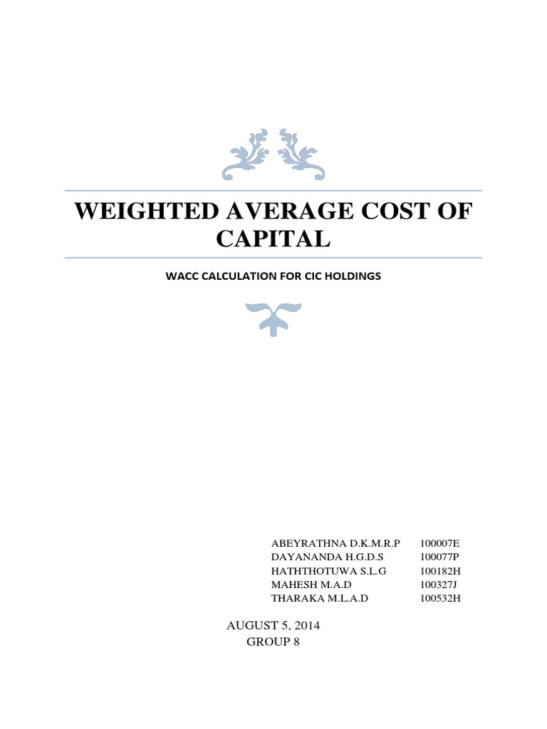 WACC Calculation for CIC Holdings | PDF | Cost Of Capital | Capital ...