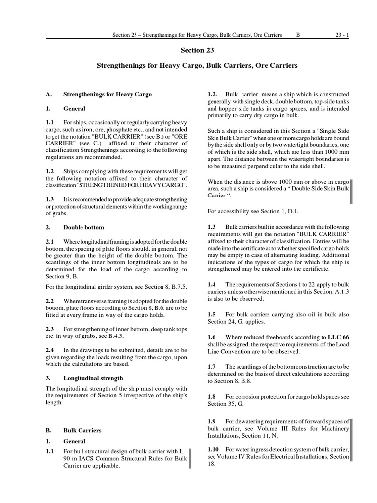 Requirements for Structural Strengthening of Bulk Carriers and Ships