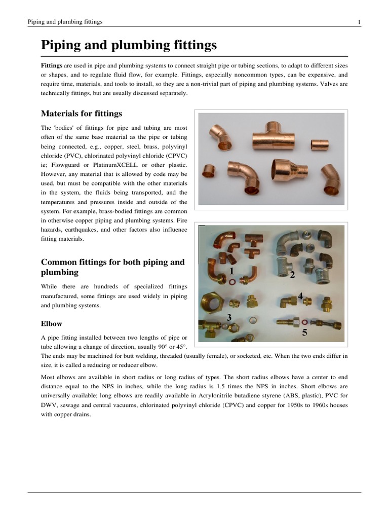 Plumbing Fittings Overview and Types | PDF | Plumbing | Pipe (Fluid ...