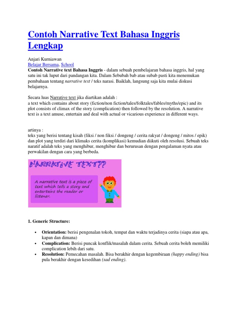 Contoh Narrative Text Bahasa Inggris Lengkap | Pinokio
