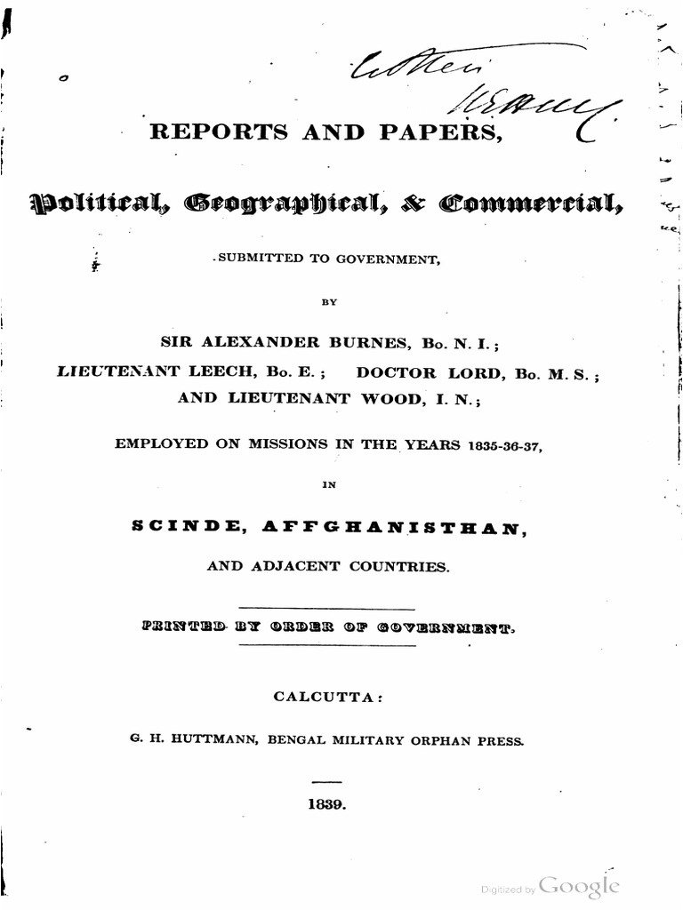 Reports on Afghanistan by Burnes Leech Lord and Woods 1839