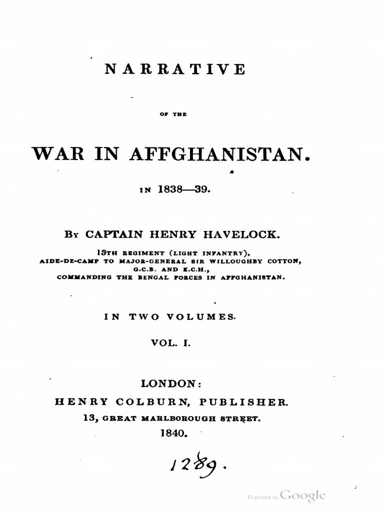 Narrative of The War in Affghanistan 1838-39 Vol 1 (1840) by Henry ...
