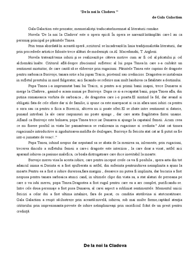 De La Noi La Cladova REFERAT de La Noi La Cladova de Gala Galaction | PDF