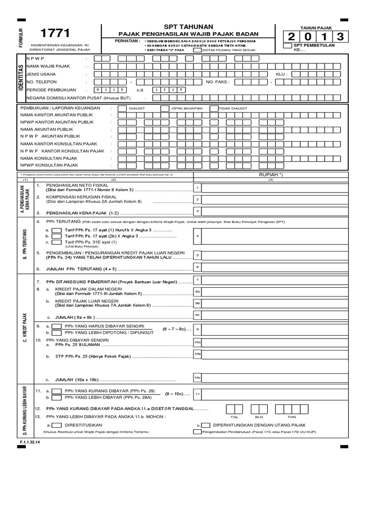 Form Spt Tahunan Pph Wajib Pajak Badan 1771 Xls