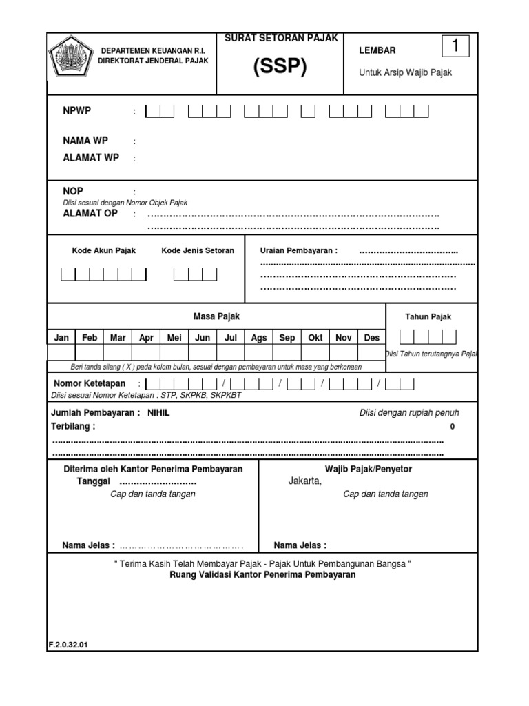 Contoh Surat Setoran Pajak SSP | PDF | Pengelolaan Keuangan & Uang